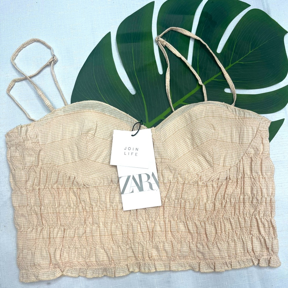 Zara Smocked Gingham Crop Top